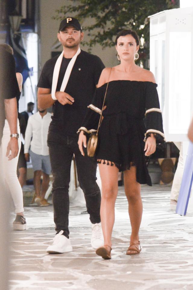  Ryan Thomas and Lucy Meck are on holiday in Mykonos and Ryan appears to have had an accident in recent days