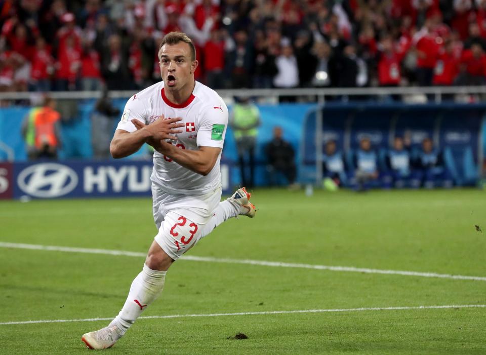 Xherdan Shaqiri repeated the controversial goal celebration after netting the late winner in Russia