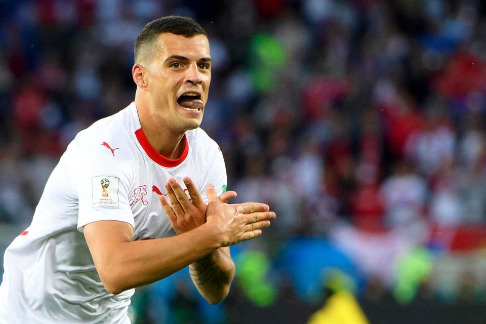 Granit Xhaka makes his Albanian Eagle goal celebration after equalising for Switzerland against Serbia