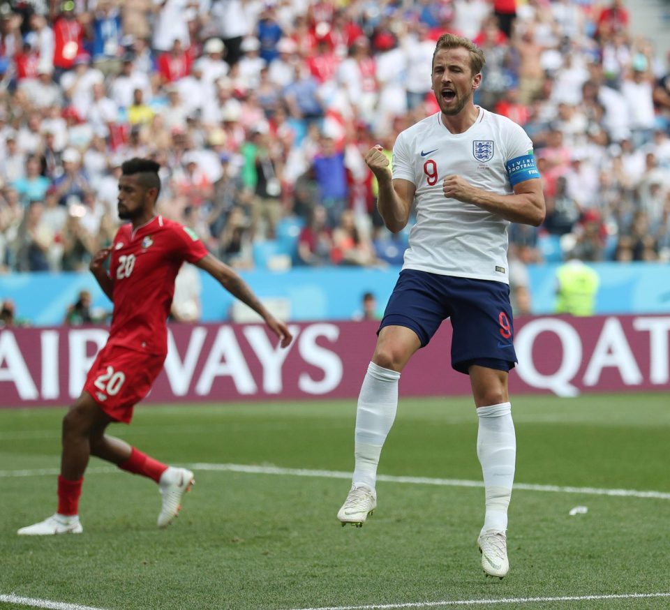  Kane shows his happiness at slotting home his fourth goal of Russia 2018