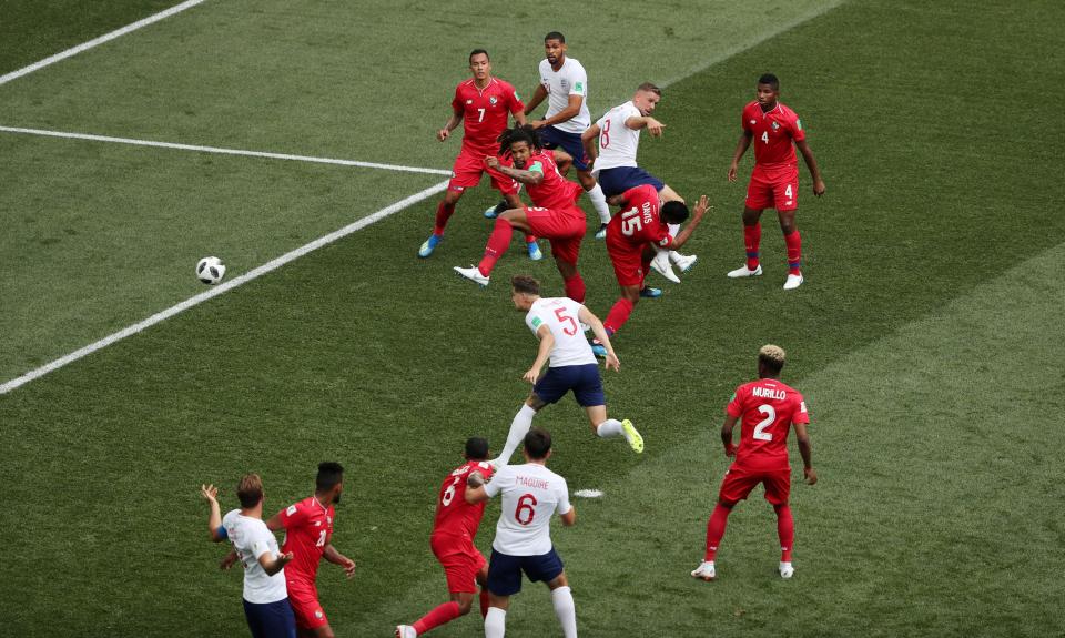  Centre-back John Stones powered home two first-half headers as England went in at half-time 5-0 up