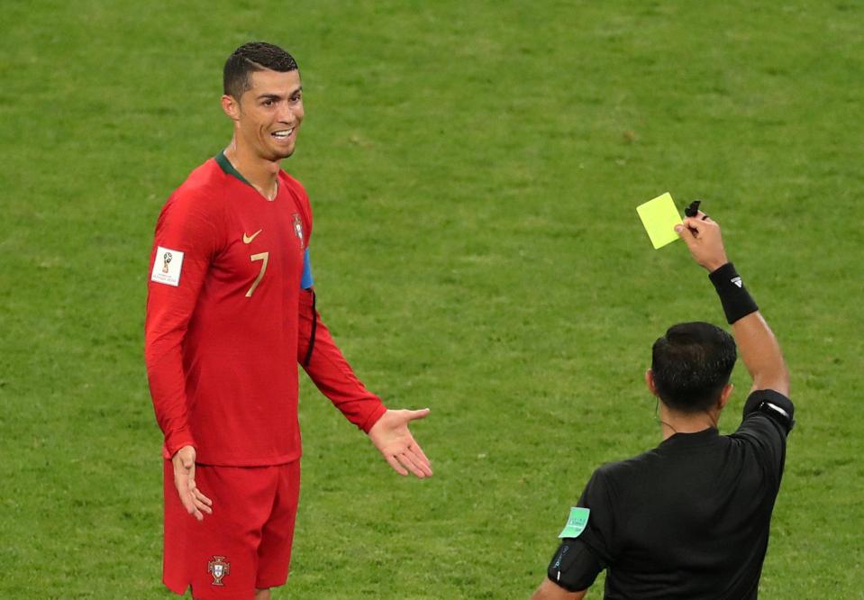  Cristiano Ronaldo was shown a yellow card by ref Enrique Caceres