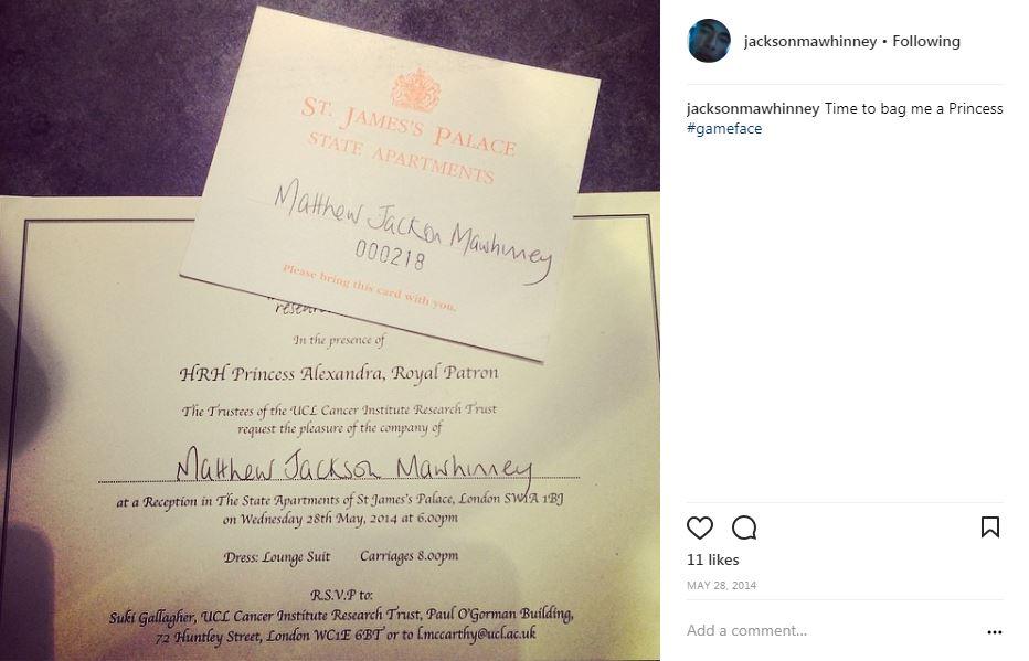  He has showed off a party invite at St James's Palace in the presence of Princess Alexandra