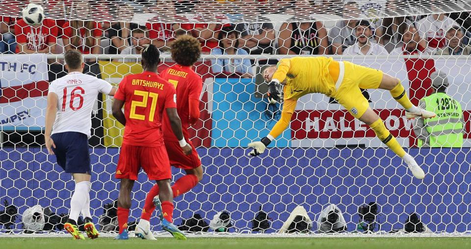  Jordan Pickford was beaten by Adnan Januzaj - and his attempted save was mocked by Thibaut Courtois