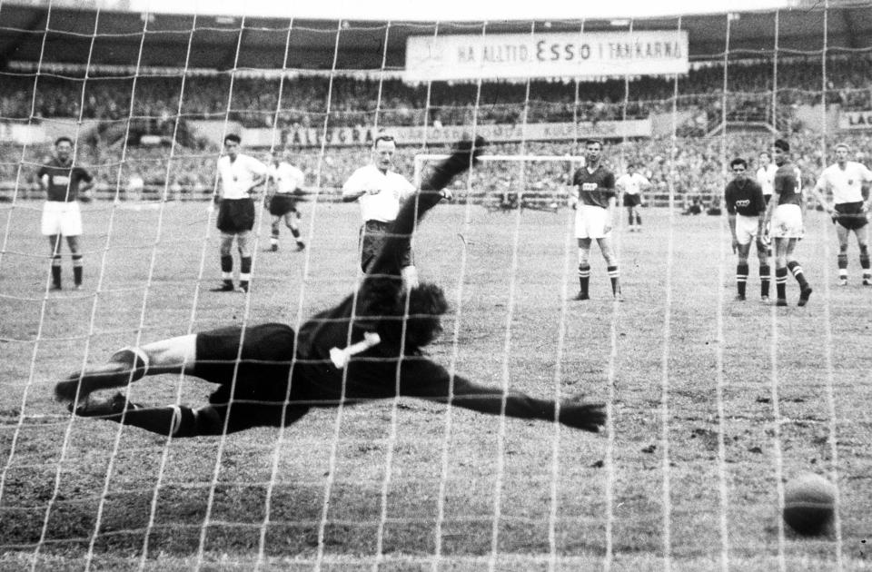  England's Tom Finney scored the first ever World Cup goal from the spot for the Three Lions