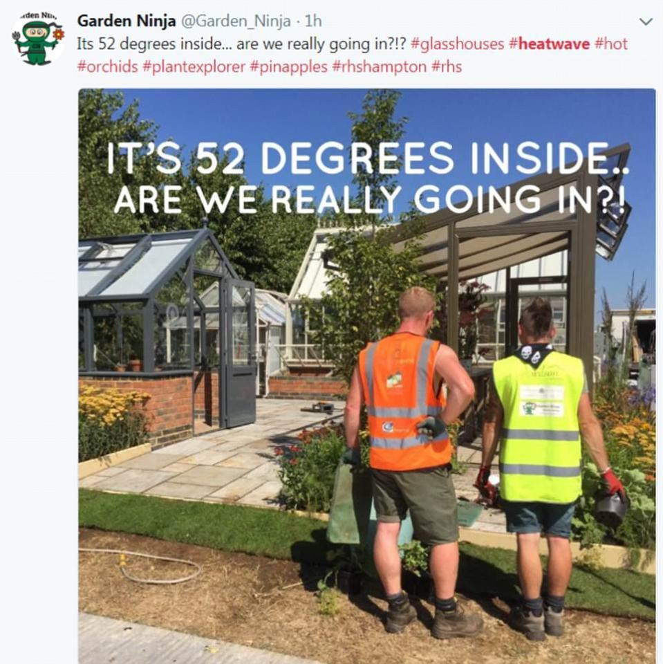  Gardeners appear apprehensive about going into greenhouses in the scorching heat