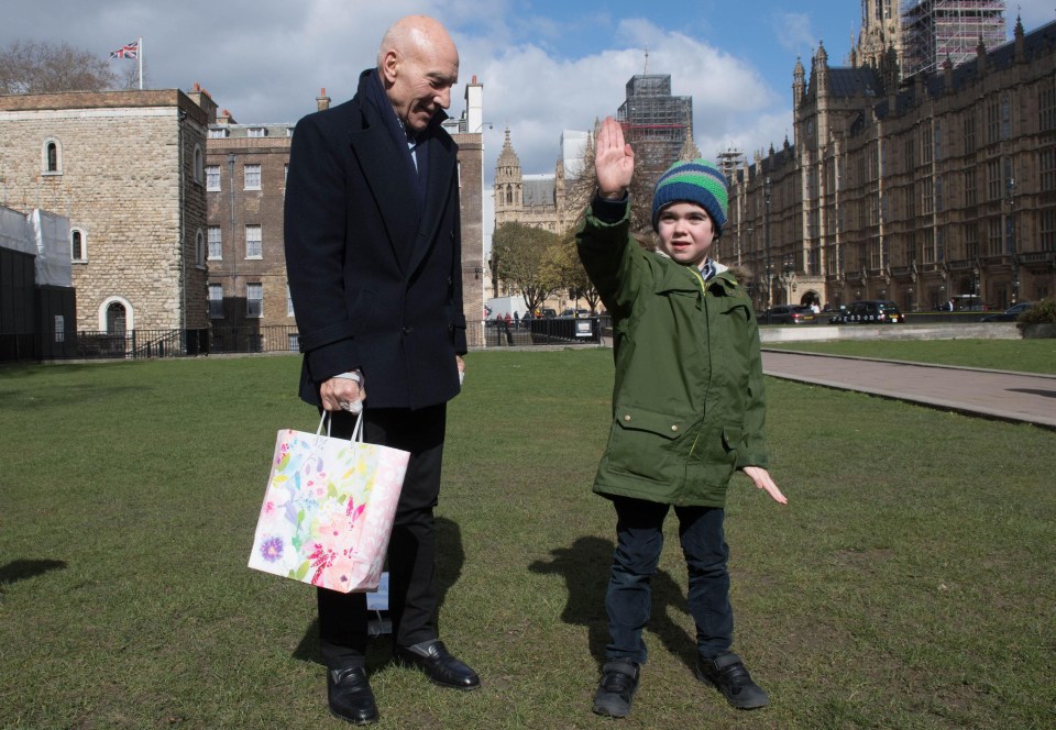 Alfie pictured with Sir Patrick Stewart in Westminster, London