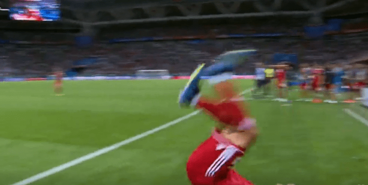 The Iran substitute managed to land his somersault