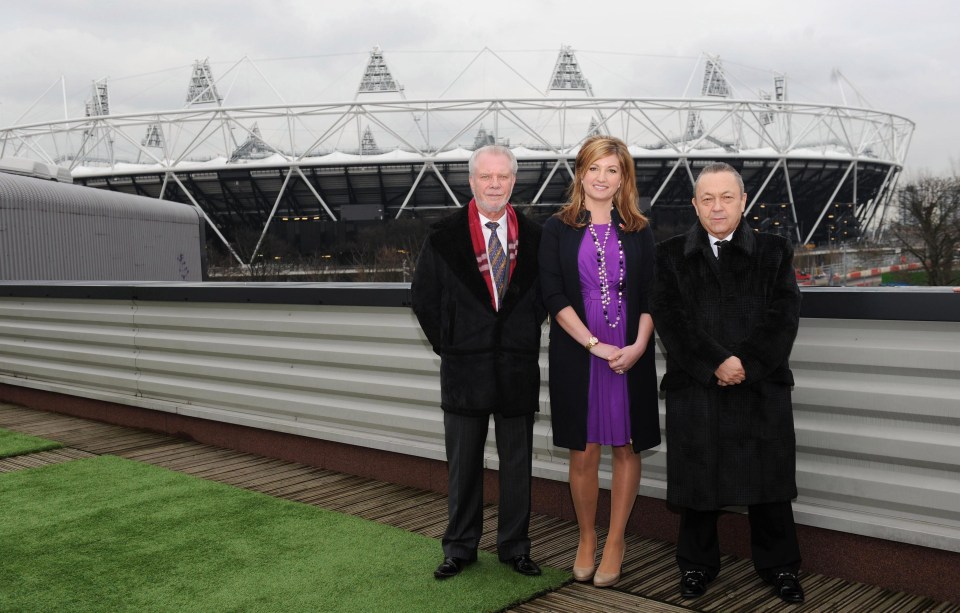 West Ham co-chairmen David Gold, left, and David Sullivan, right, with vice-chairman Karren Brady