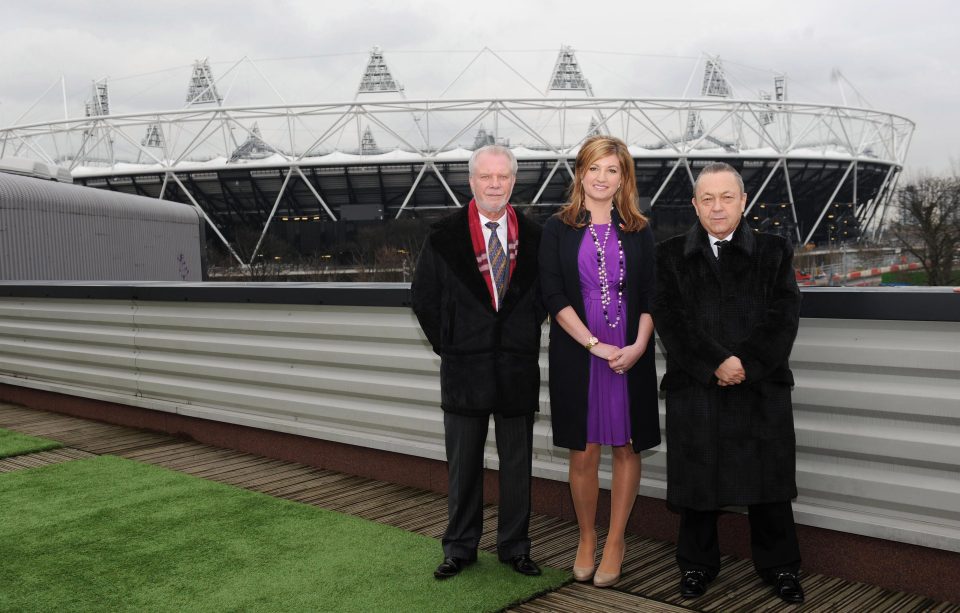  West Ham co-chairmen David Gold, left, and David Sullivan, right, with vice-chairman Karren Brady