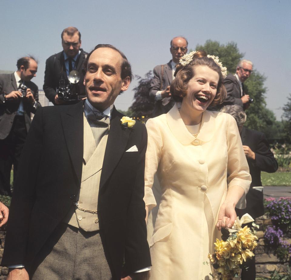  Jeremy Thorpe and his first wife Caroline Allpass after their wedding at Lambeth Palace, London