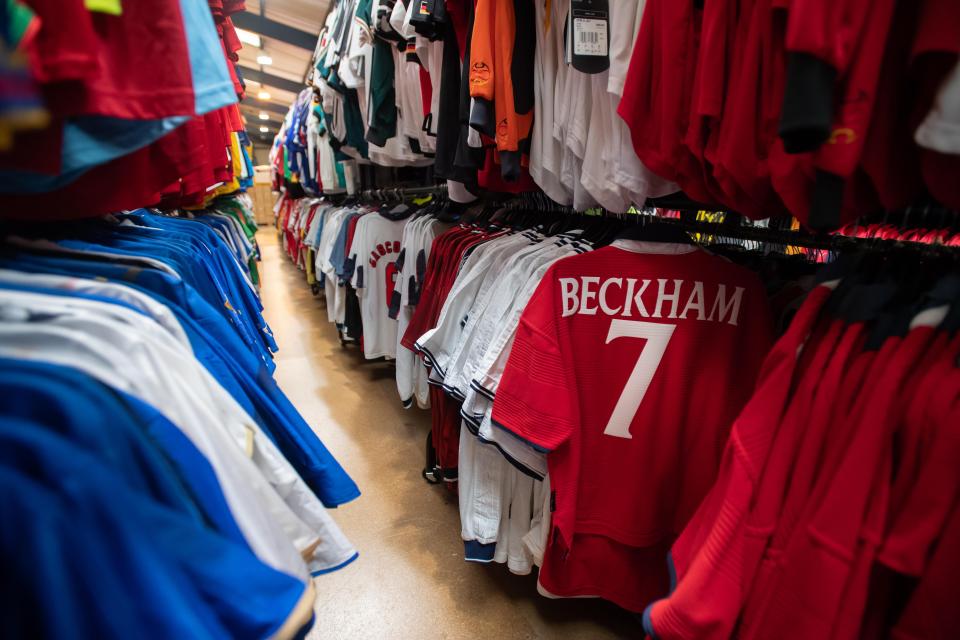  England shirts are a plenty at the Classic Football Shirts warehouse