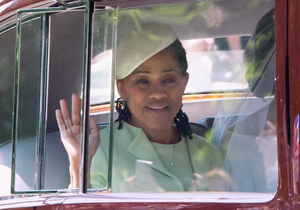  Doria waves to well-wishers on her way to Windsor Castle with her bride daughter