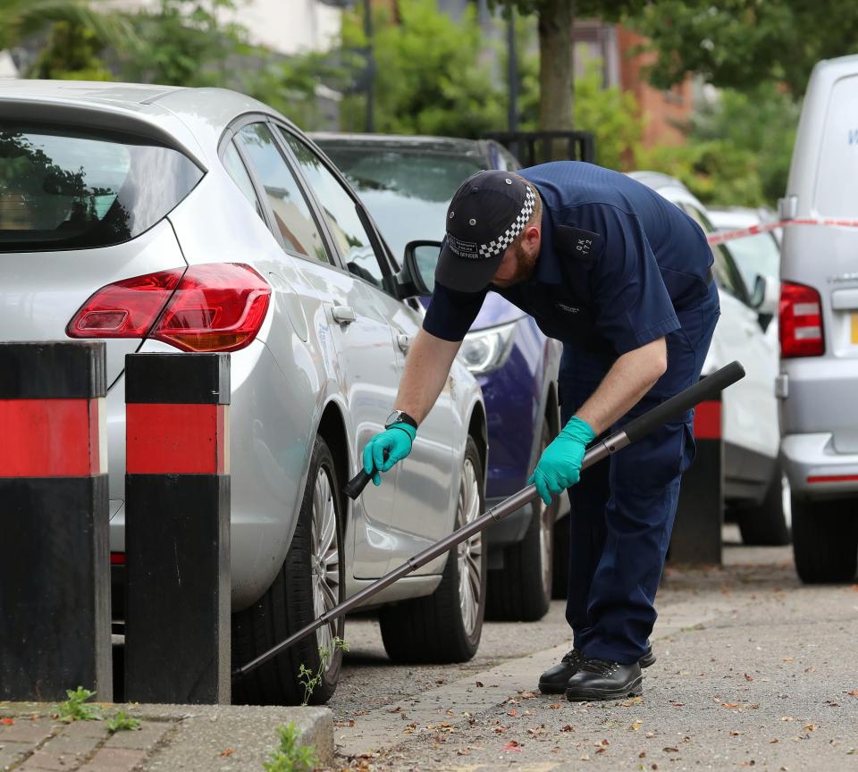 Lawrence Avenue was turned into a crime scene today as police combed the area for clues