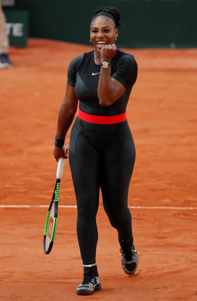 Serena Williams celebrates after moving into the second week in Paris