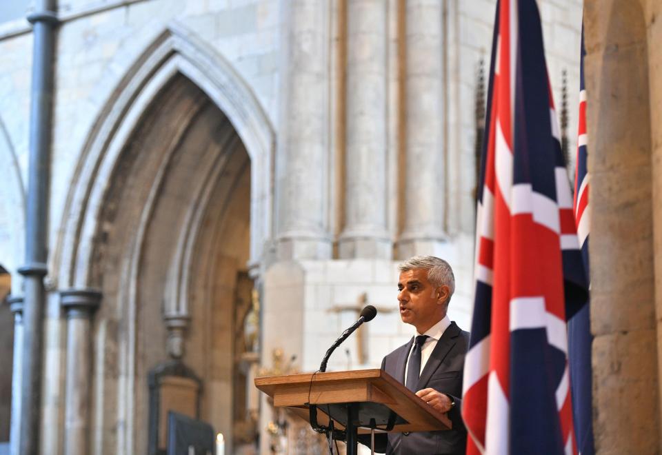  Mayor of London Sadiq Khan spoke at a service of commemoration at Southwark Cathedral to mark one year since the terror attack on London Bridge and Borough