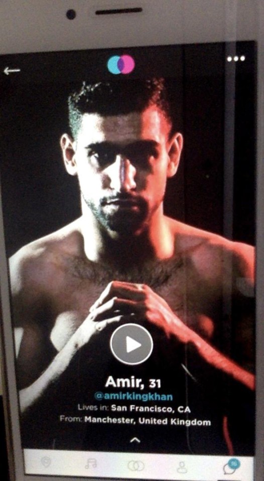 The boxer goes topless for his profile on the exclusive dating app 