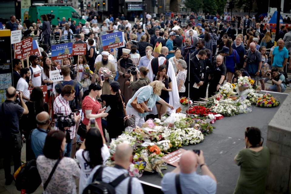  Crowds had gathered to lay flowers at the Southwark Needle this afternoon