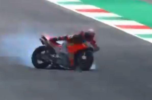  Pirro's back wheel spun out sending him flying into the air