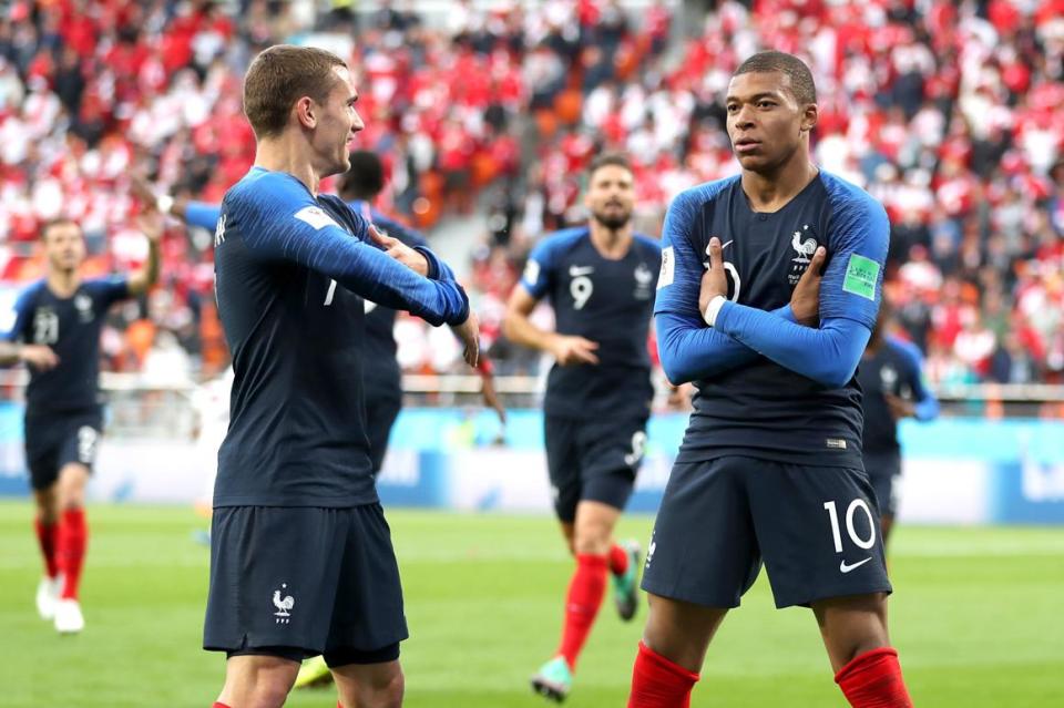  Kylian Mbappe celebrating after scoring the winner against Peru