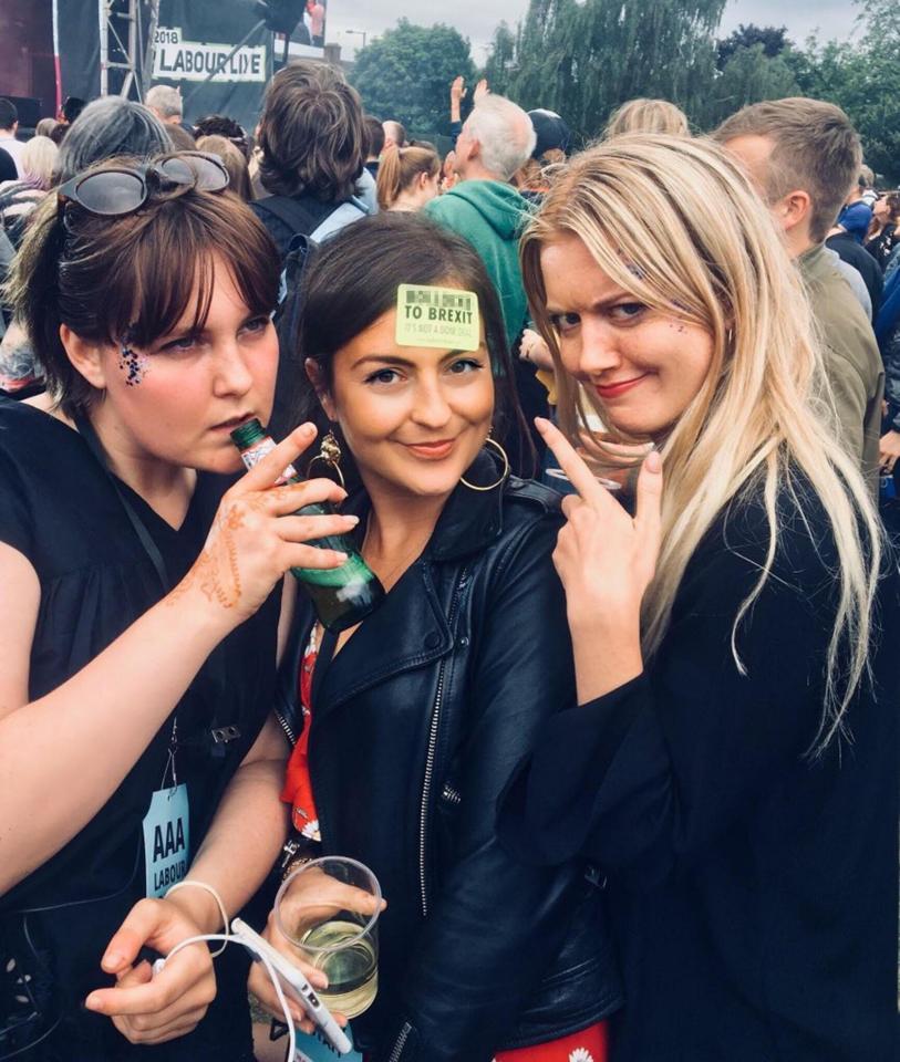  Laura Murray, centre, was pictured wearing the sticker while at Labour Live