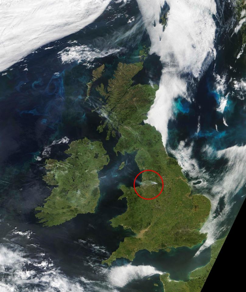 Due to the clear skies over Britain smoke from the blaze was clearly visible from space 