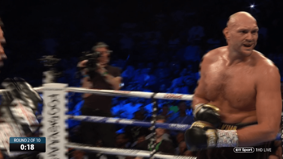 Tyson Fury has a look out to the crowd, the whole fight was just as comical