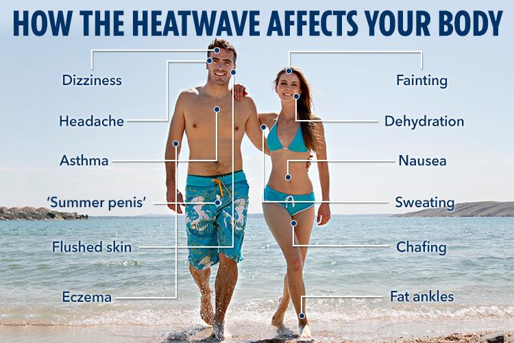 Here's how the heatwave affects your body from head to toe - from summer penis to chub rub, sweating, dizziness and fat ankles