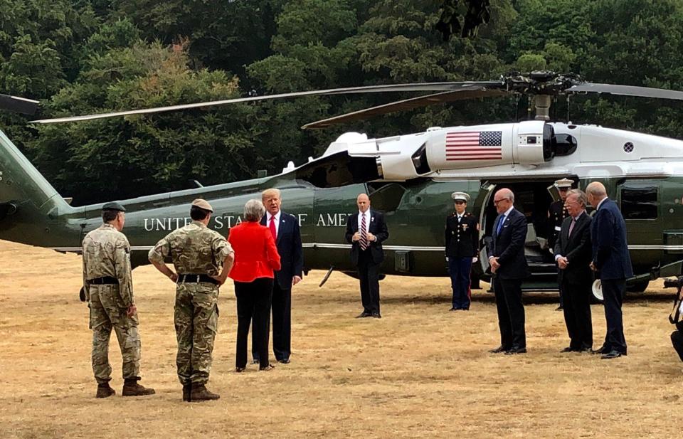  Donald Trump was greeted by Theresa May at the Royal Military Academy in Sandhurst