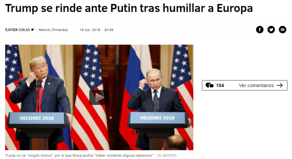 Spain's El Mundo twisted the knife by saying Trump 'surrendered to Putin after humiliating Europe'