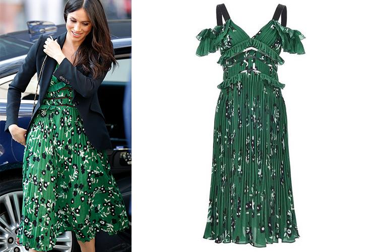  Meghan wearing the real deal dress (left), compared with the cheaper copycat (right)