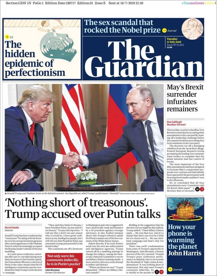 The Guardian quoted a former CIA Director who branded Trump's behaviour as 'treasonous'