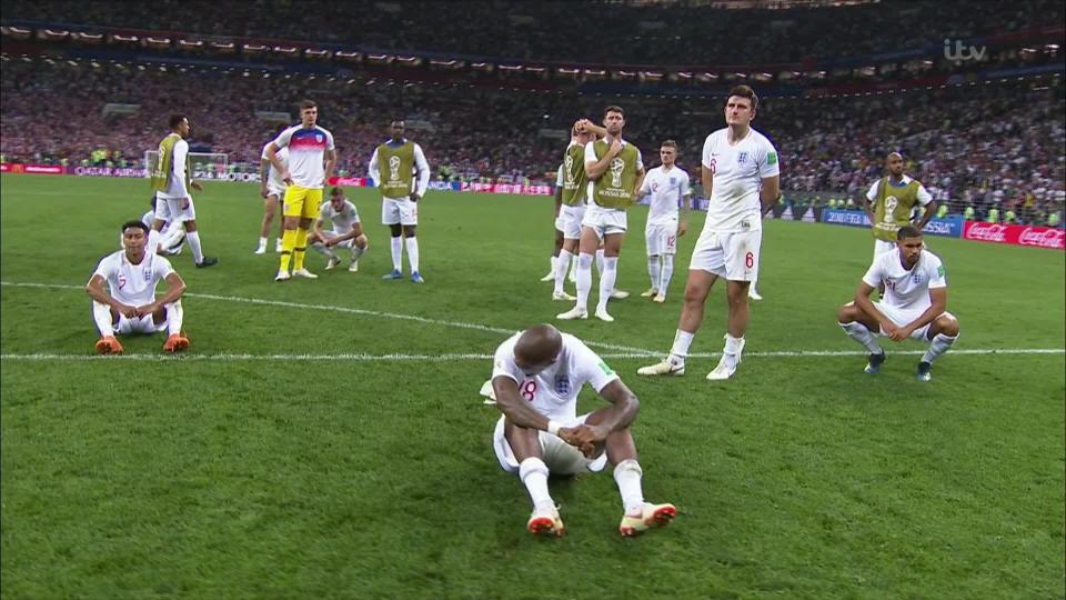 England were inconsolable after losing in extra time to Croatia