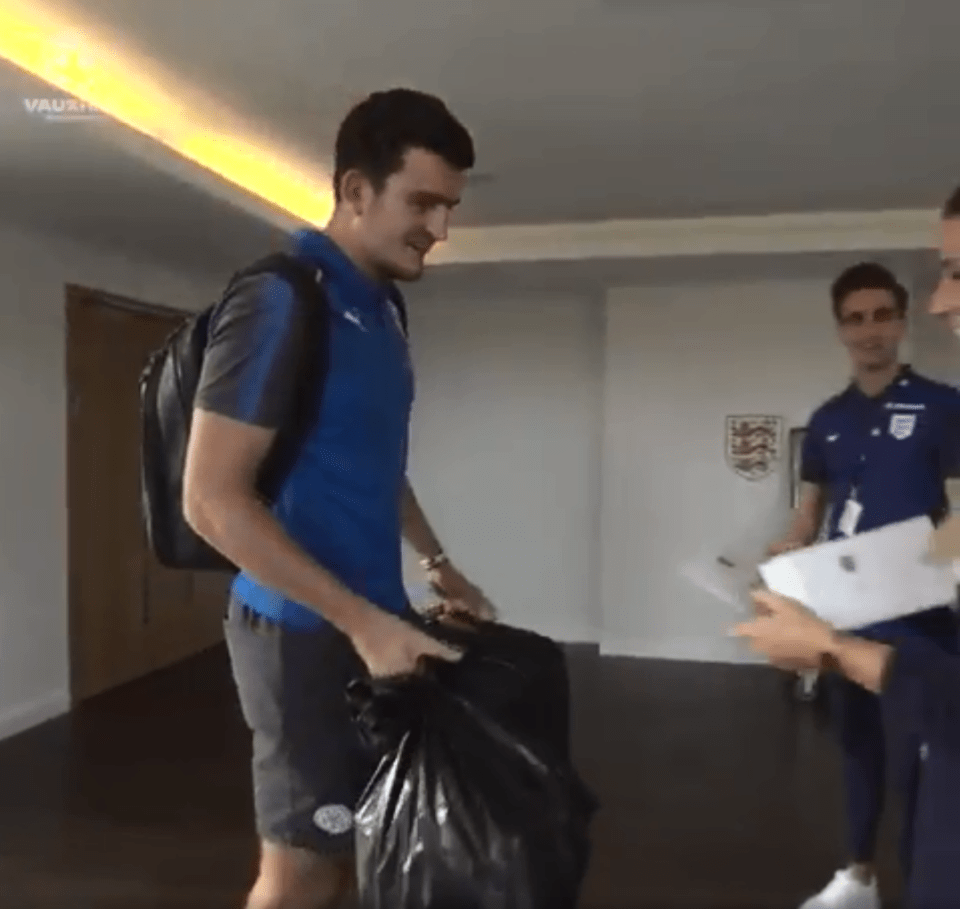 Harry Maguire turned up to his first England training session with his kit in a bin bag