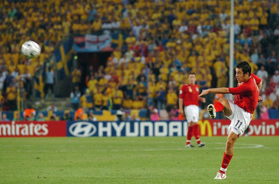 Joe Cole slams in a wonderful half-volley against Sweden in 2006