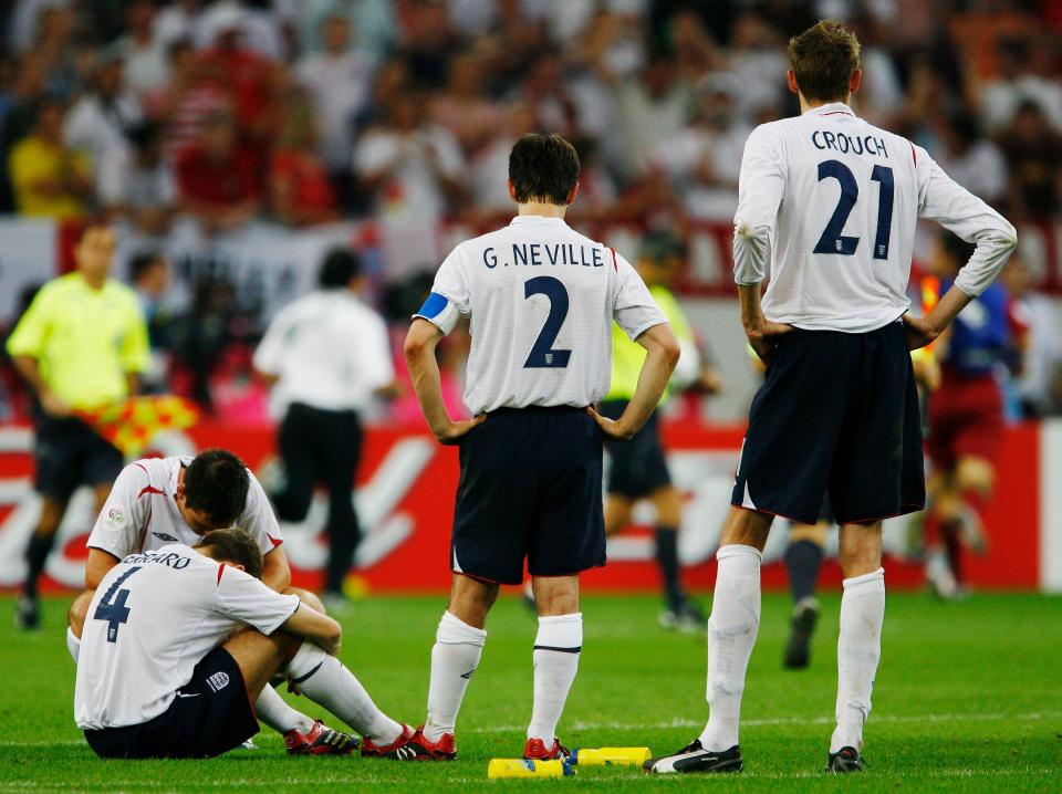  Frank Lampard and Steven Gerrard of England look dejected following their team's defeat in a penalty shootout at the end of the FIFA World Cup Germany 2006 Quarter-final match between England and Portugal