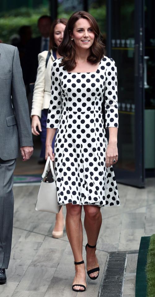 Kate wore a monochrome polka dot dress by Dolce & Gabbana at last year's Wimbledon