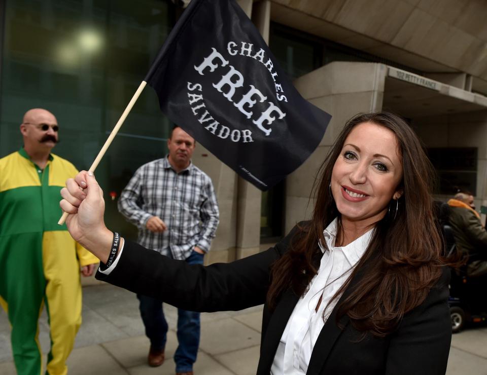  Paula with a Bronson lookalike as she campaigns for the release of her hubby - also known as Charles Salvador