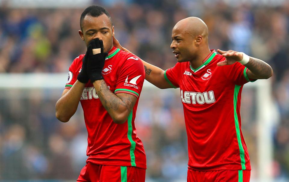  Jordan Ayew, left, will be joining his brother Andre in heading out of the exit door at the Liberty Stadium this summer