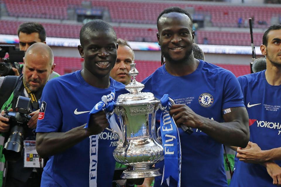  Kante and Victor Moses got their hands on the FA Cup at the end of last season