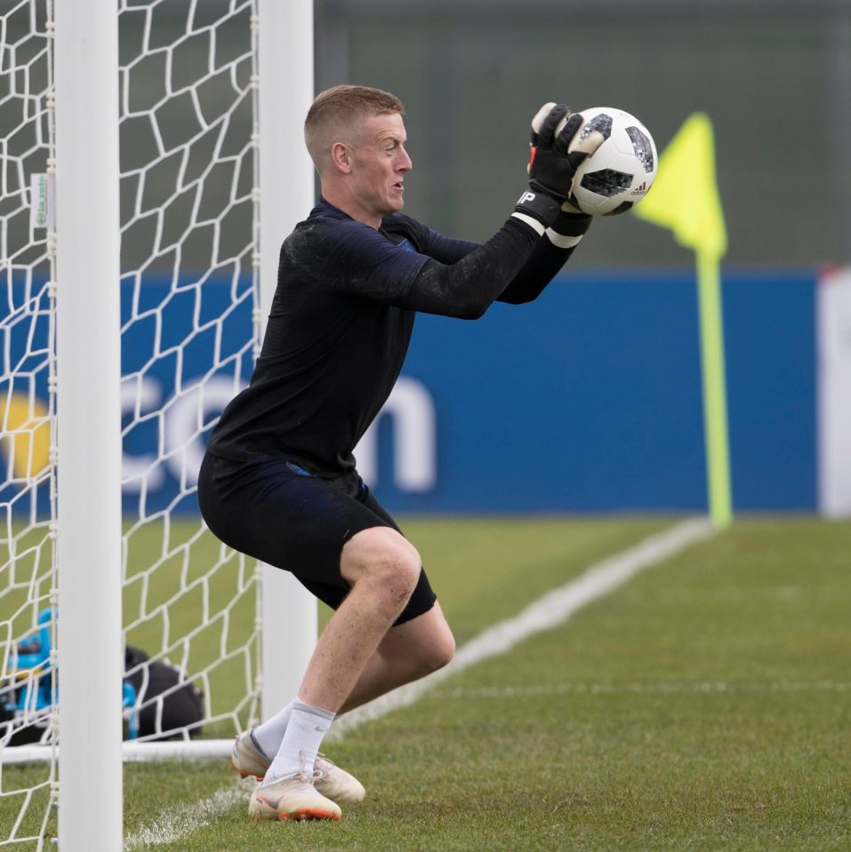  Pickford catches the ball during the Three Lions training session in Repino