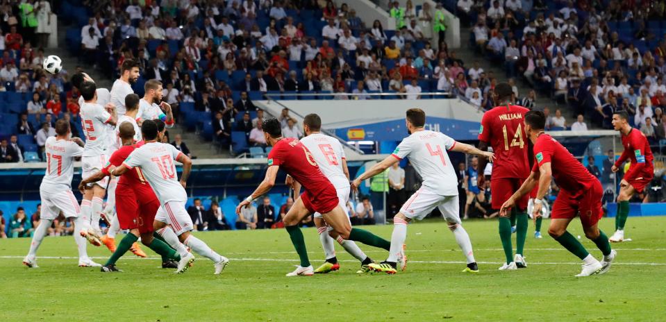  Cristiano Ronaldo scored a stunning free-kick to complete his Spain hat-trick