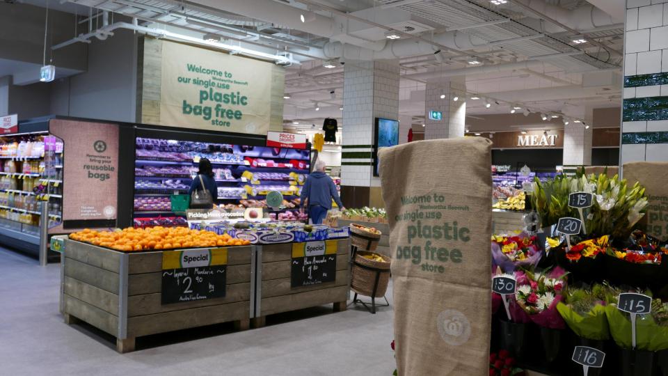  Tempers flared in an Australian Woolworths as the supermarket giant introduced a ban on plastic bags