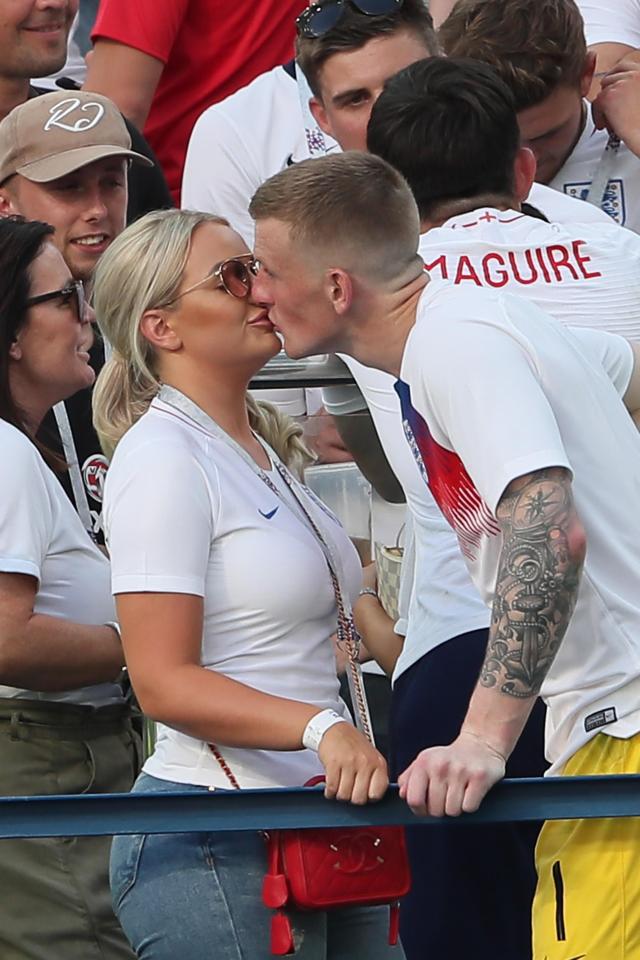  Jordan Pickford snapped kissing girlfriend Megan Davison in the stands in Russia