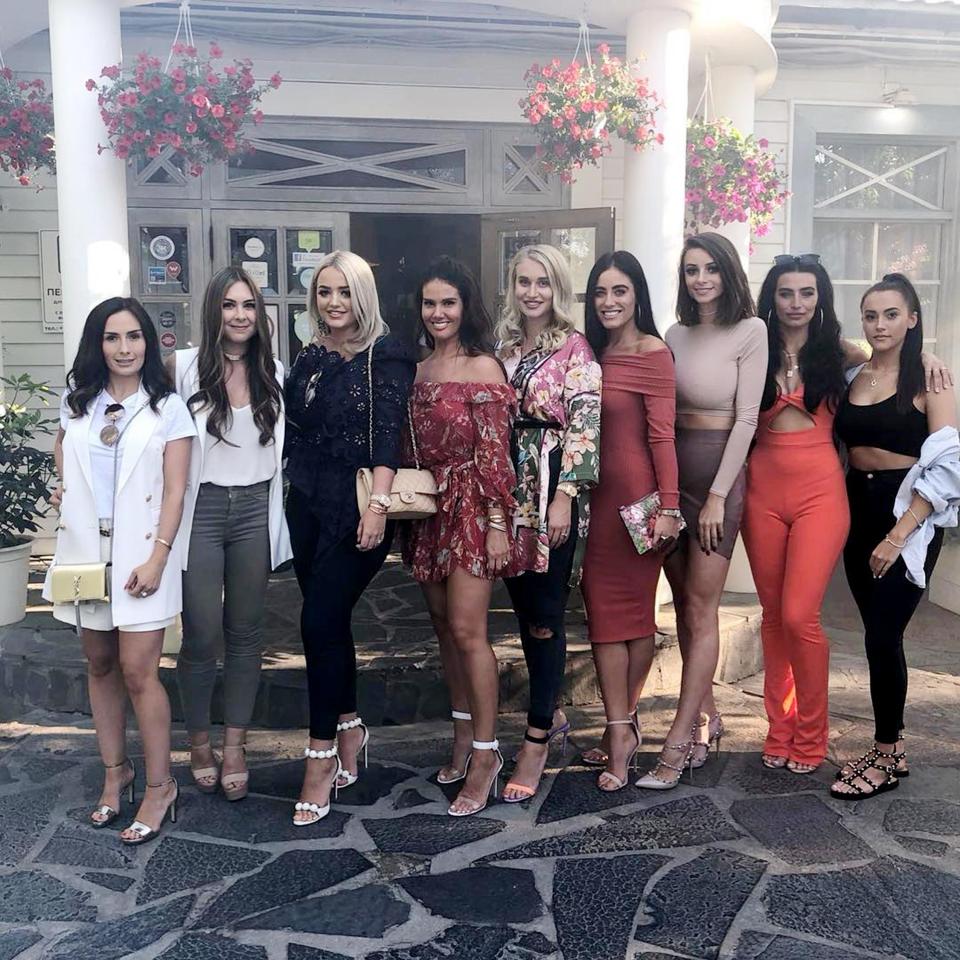  From left to right, Millie Savage (partner of John Stones), Gemma Acton (Gary Cahill), Megan Davison (Jordan Pickford), Rebekah Vardy (Jamie Vardy), Annabel Peyton (Jack Butland), Fern Hawkins (Harry Maguire), Shannon Horlock (Nick Pope), Annie Kilner (Kyle Walker) and Lucia Loi (Marcus Rashford)