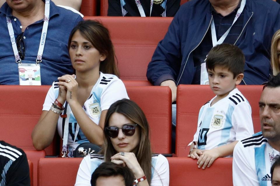  Antonella Roccuzzo prays for a miracle as she watches Argentina take on France