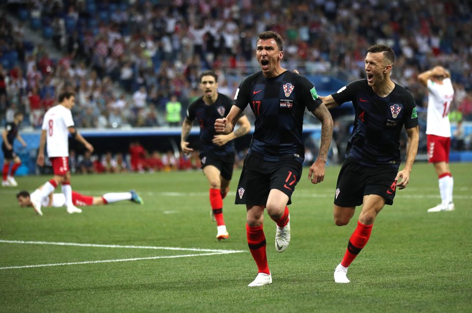  Croatia celebrate scoring against Denmark to make it 1-1