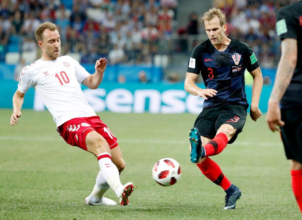  Ivan Strinic played for Croatia as they beat Denmark to reach the World Cup quarter-finals