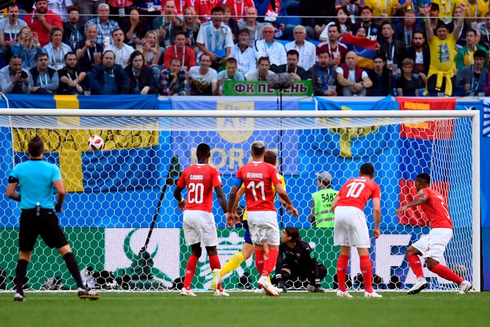  Yann Sommer was rooted to the spot as Forsberg's effort nestled into the roof of the net