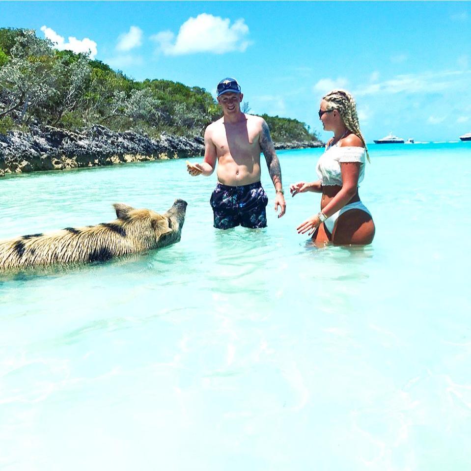  Jordan and childhood sweetheart Megan Davison love travelling to exotic places, including to Pig Beach in the Bahamas